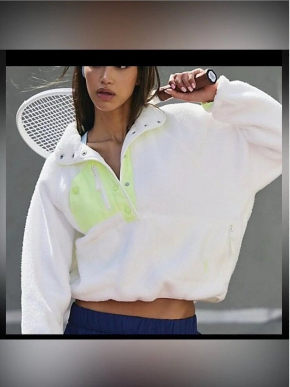 Free People NWT Fleece White Yellow Pullover Oversized